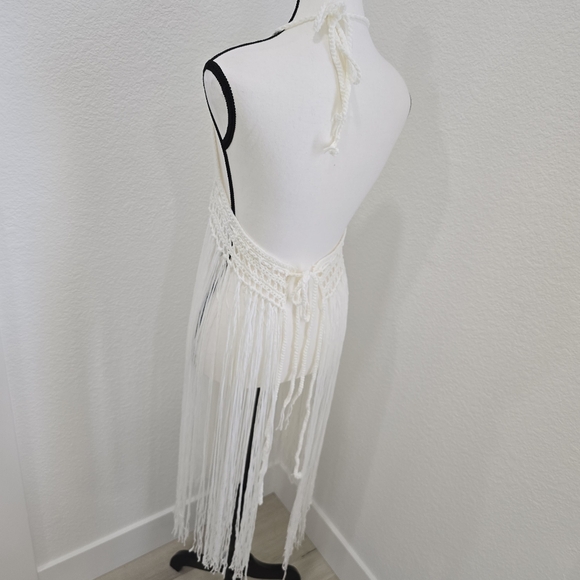 Shein White Swimwear Cover Up Tunic Sundress Frindge Knitted Size Small - Picture 5 of 9